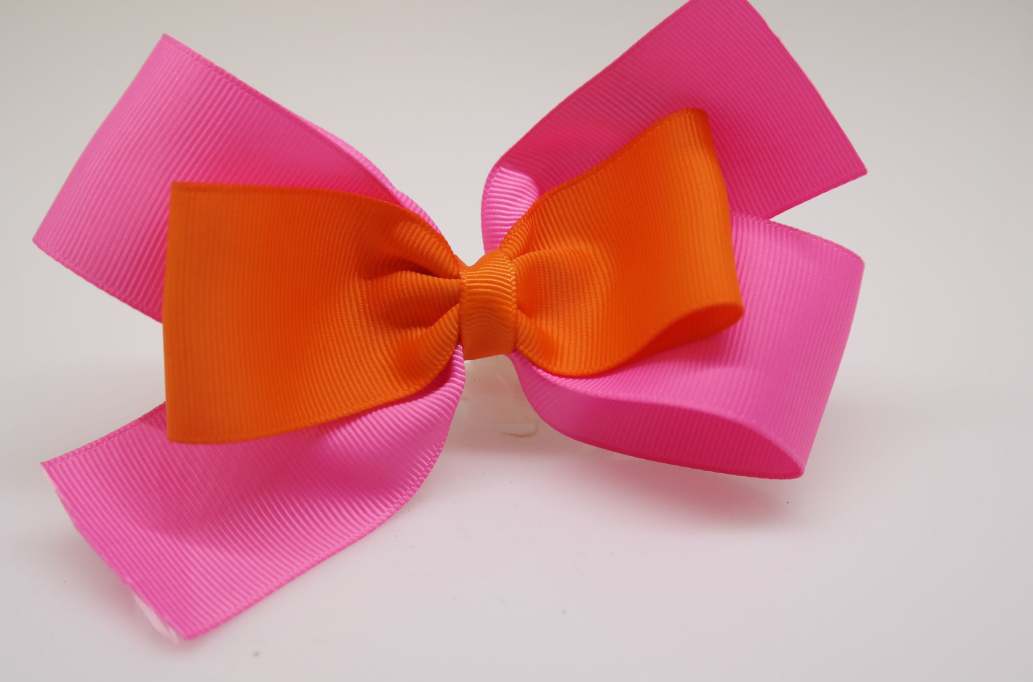 Emma inspired hair Bow with colors  Geranium Pink, Russet Orange